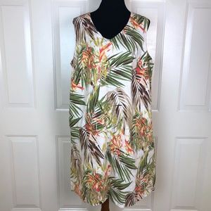 J. Jill Linen Palm Tree Sleeveless Shift Dress